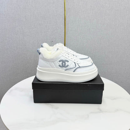 CC 26s Platform Sneakers Grey White Quilted Calfskin Shearling 972891