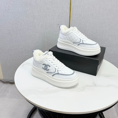 CC 26s Platform Sneakers Grey White Quilted Calfskin Shearling 972891