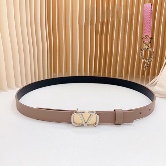 Gold Vlogo and Silver Hardware Buckle Brown Black Calfskin 20mm