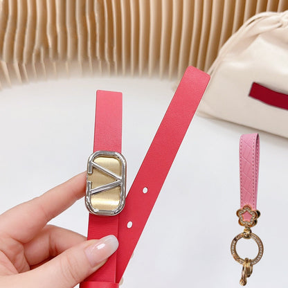 Gold Vlogo and Silver Hardware Buckle Red Calfskin 20mm