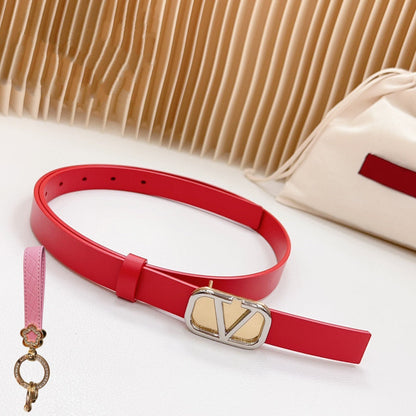 Gold Vlogo and Silver Hardware Buckle Red Calfskin 20mm