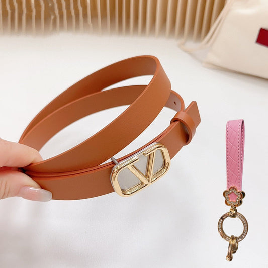 Gold Vlogo and Silver Hardware Buckle Tan Calfskin 20mm