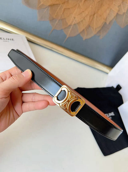 CELINE 26S BELT 25 MM IN BLACK AND BROWN CALFSKIN 636401