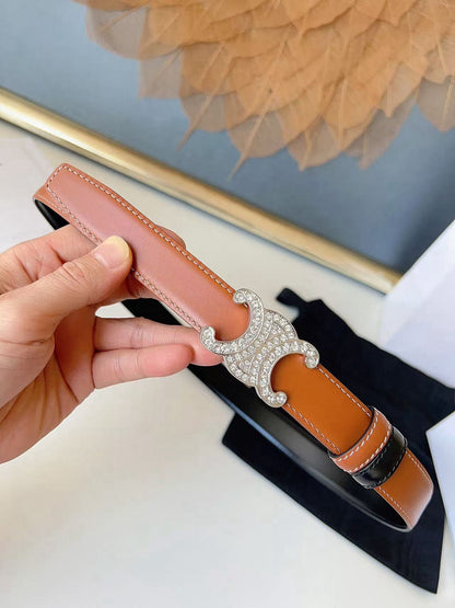 CELINE 26S BELT 25 MM IN BLACK AND BROWN CALFSKIN 636402