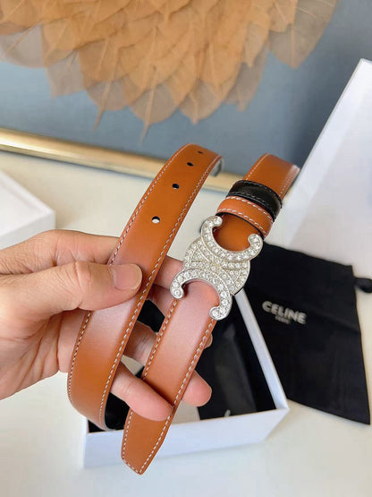 CELINE 26S BELT 25 MM IN BLACK AND BROWN CALFSKIN 636402