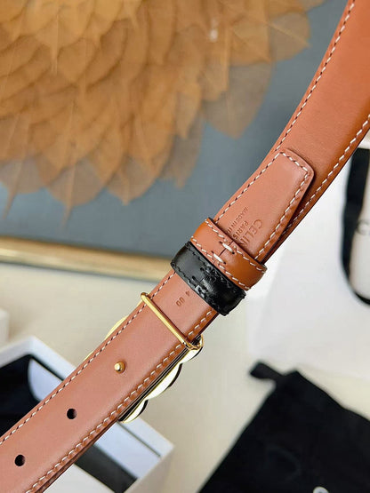 CELINE 26S BELT 25 MM IN BLACK AND BROWN CALFSKIN 636403