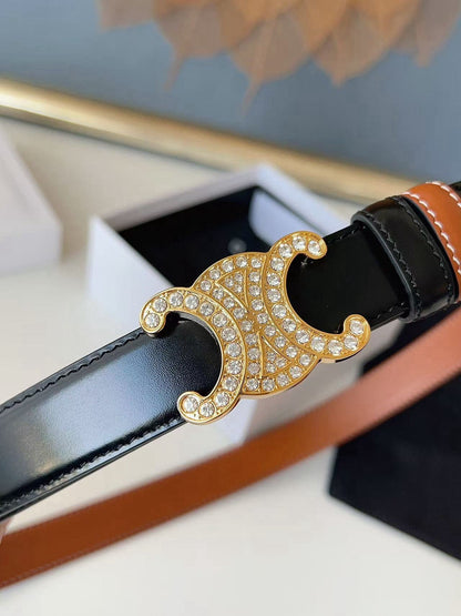CELINE 26S BELT 25 MM IN BLACK AND BROWN CALFSKIN 636403