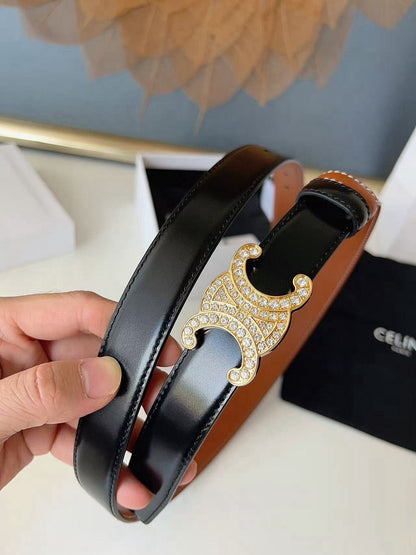 CELINE 26S BELT 25 MM IN BLACK AND BROWN CALFSKIN 636403