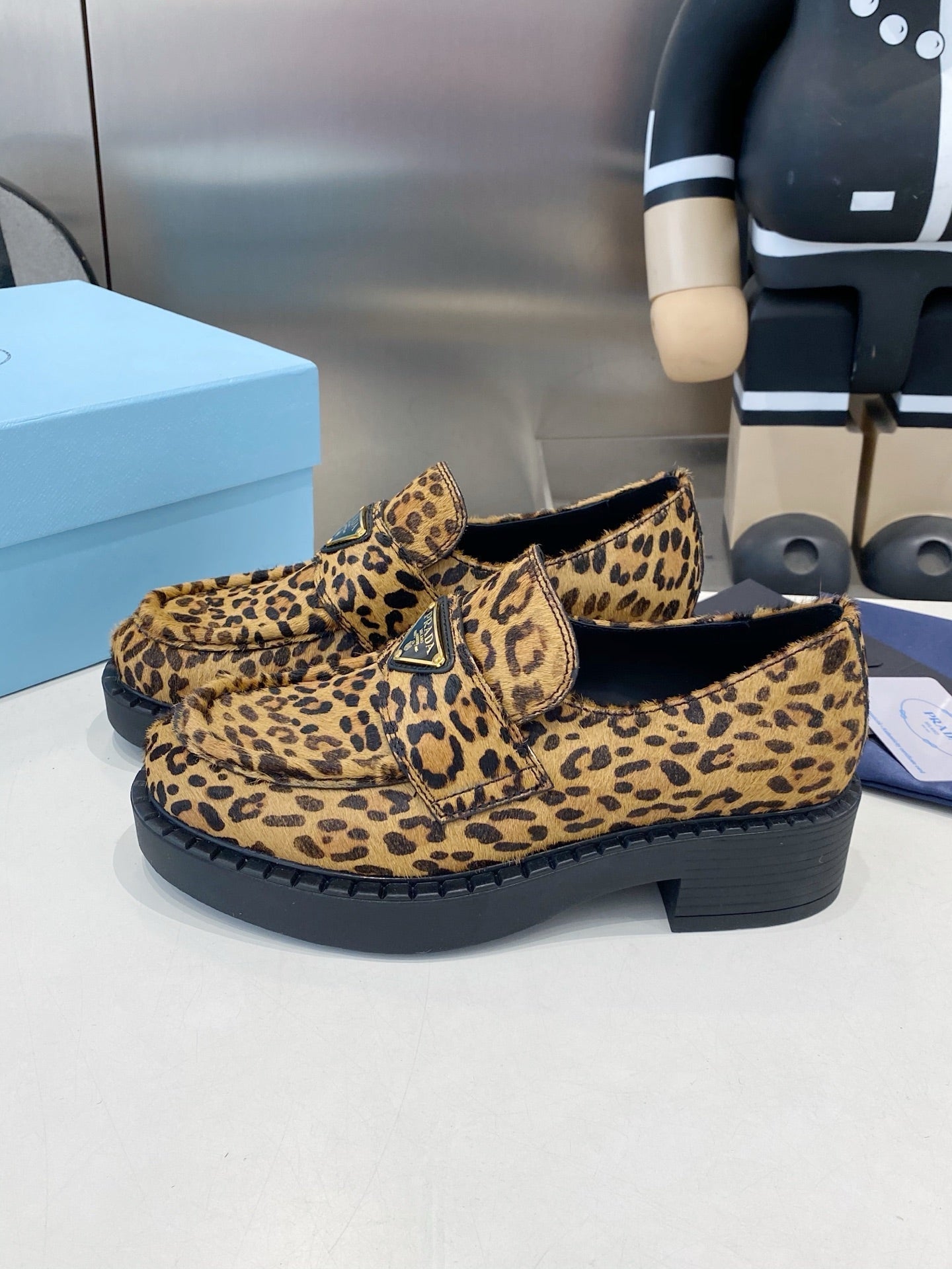 PRA 26S Platform Loafers Black Brown Leopard Leather 628562