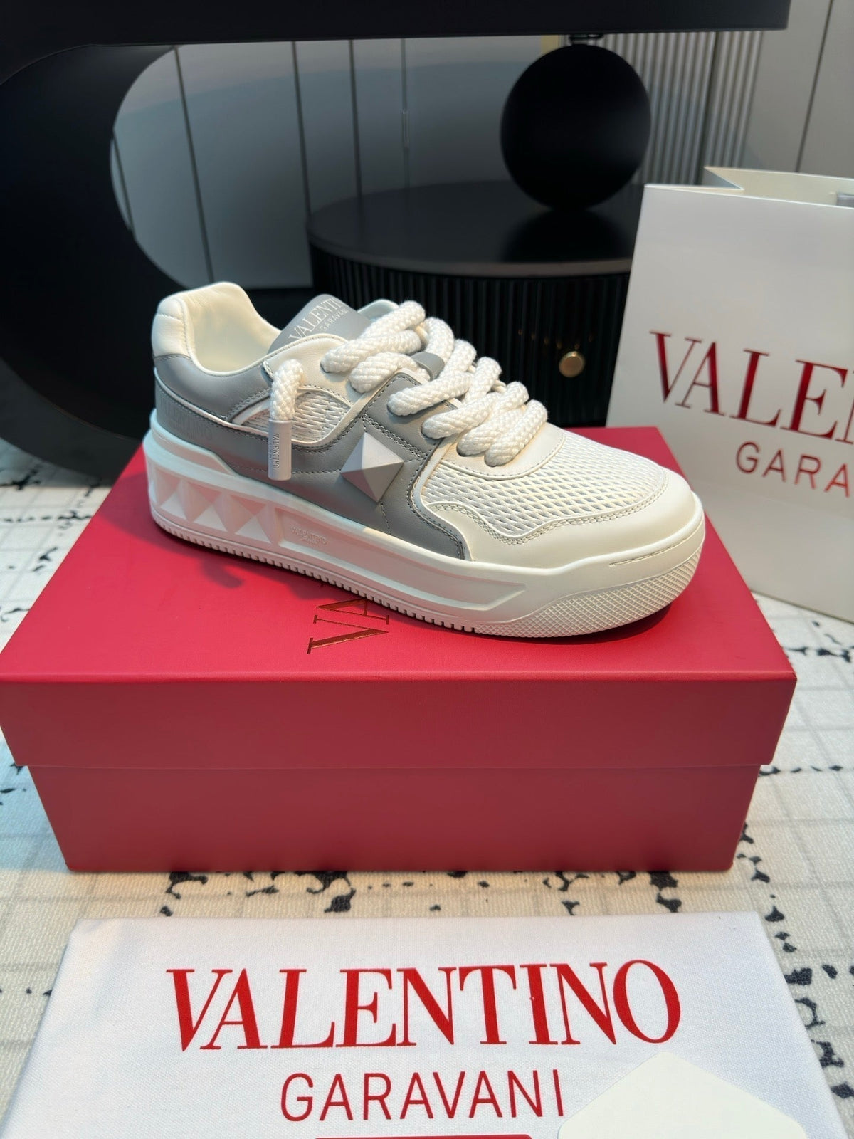 One Stud Xl Trainer In White Mix Grey Nappa Leather And Mesh Fabric 824989