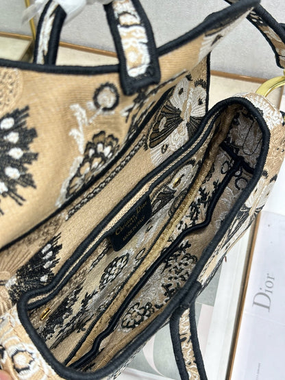 CD Saddle Bag 25.5cm Black Beige Butterfly Embroidery Canvas