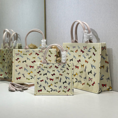 Dior 2026 Dioriviera Book Tote Bow Motif Ivory Pink Embroidery Canvas 289513