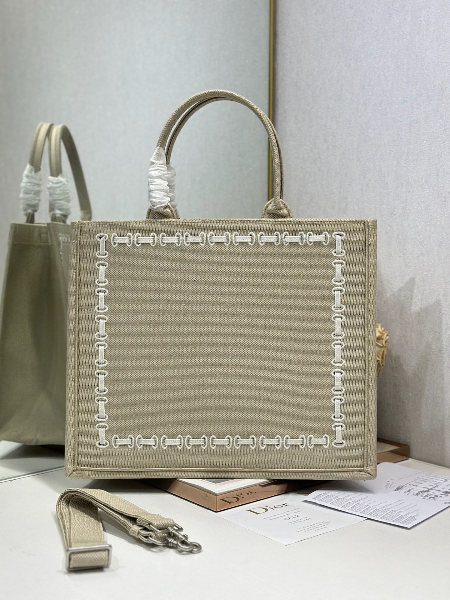 Dior 2026 Book Tote Bag Beige mix White Canvas 290893