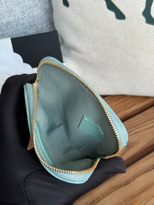 cc 19 zipped coin purse 11cm turquoise blue lambskin gold hardware