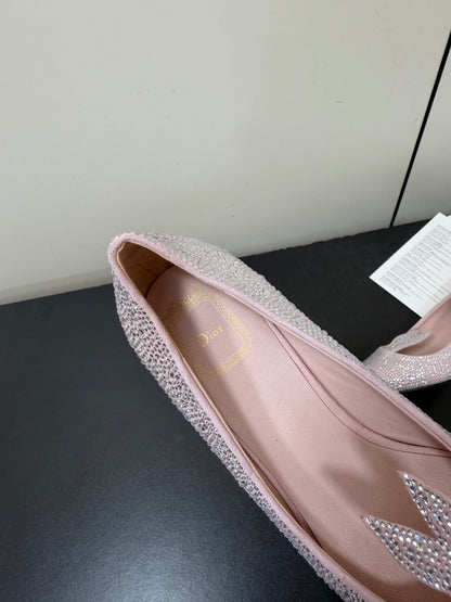 CD Heel Pointed Toe Rhinestone Slignback 3.5 Pink Suede 619565