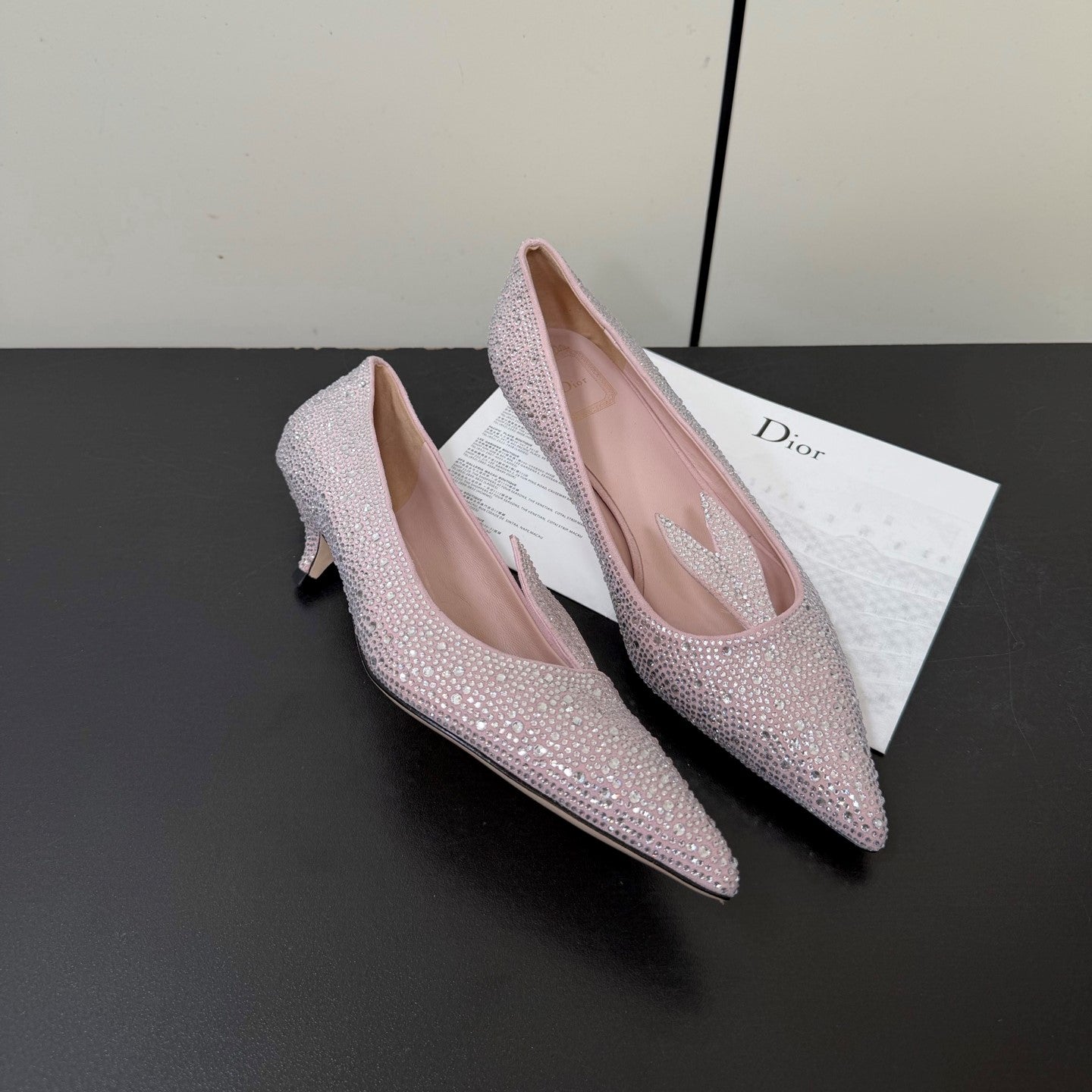 CD Heel Pointed Toe Rhinestone Slignback 3.5 Pink Suede 619565