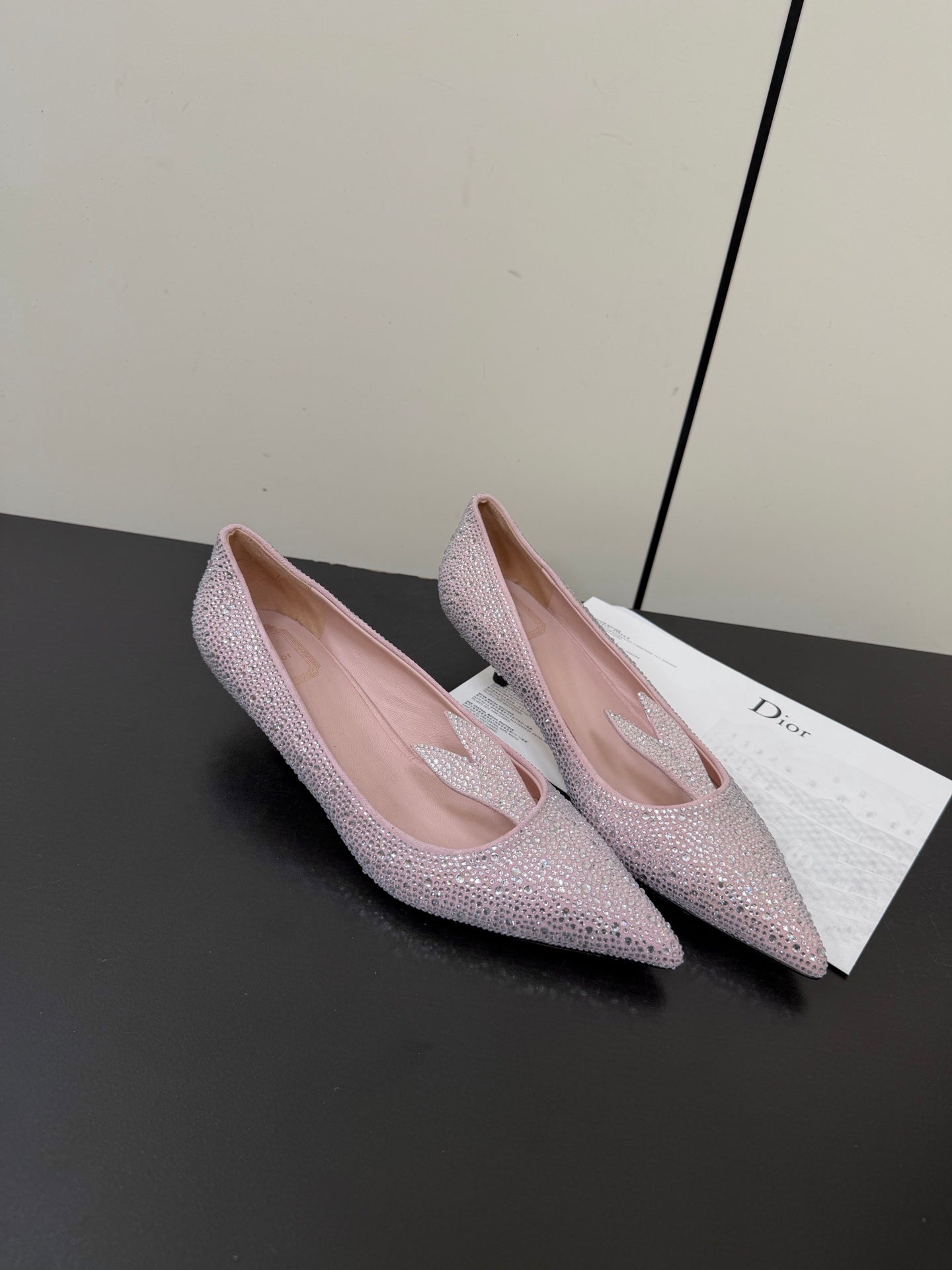 CD Heel Pointed Toe Rhinestone Slignback 3.5 Pink Suede 619565