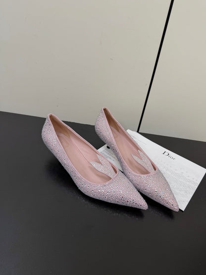 CD 26s Pointed-Toe High Heels 35mm In Pink Suede Crystal