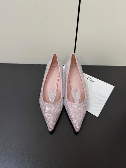 CD Heel Pointed Toe Rhinestone Slignback 3.5 Pink Suede 619565