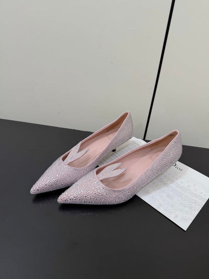 CD Heel Pointed Toe Rhinestone Slignback 3.5 Pink Suede 619565