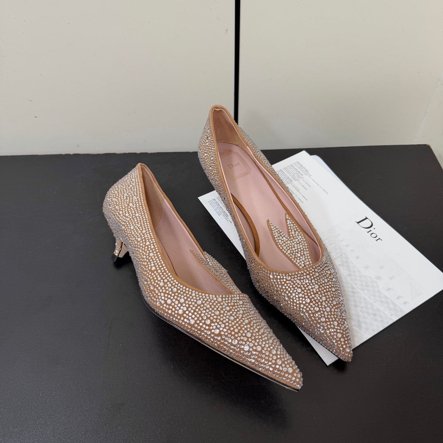 CD Heel Pointed Toe Rhinestone Slignback 3.5 Gold Suede 619566