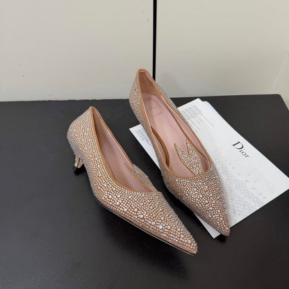CD Heel Pointed Toe Rhinestone Slignback 3.5 Gold Suede 619566