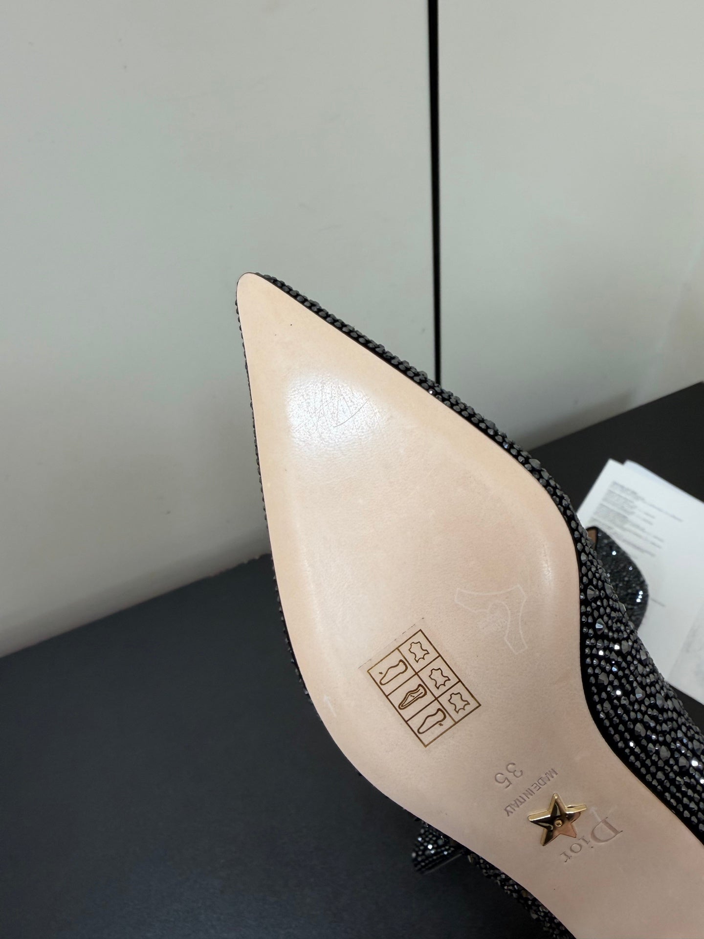 CD Heel Pointed Toe Rhinestone Slignback 3.5 Black Suede 619567