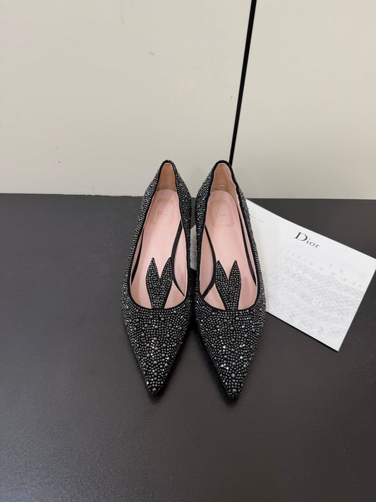CD Heel Pointed Toe Rhinestone Slignback 3.5 Black Suede 619567