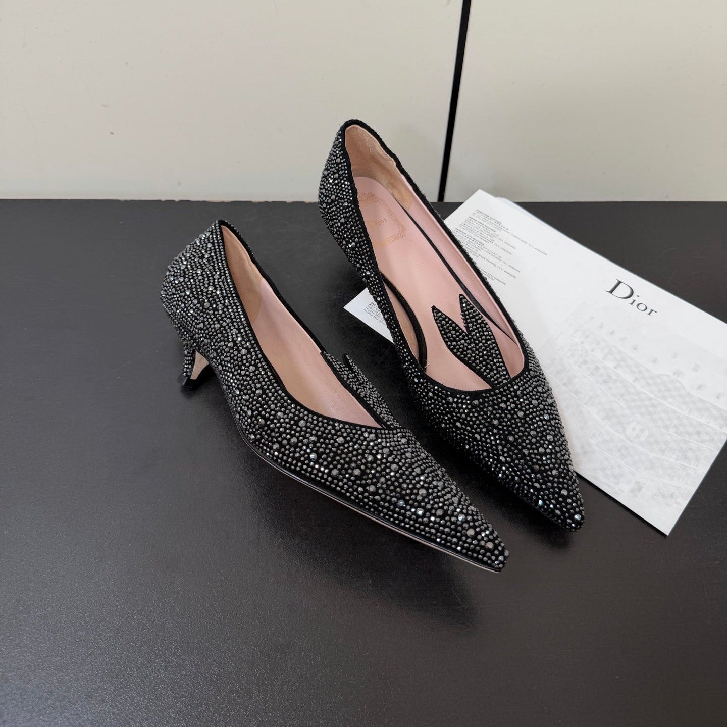 CD 26s Pointed-Toe High Heels 35mm In Black Suede Crystal