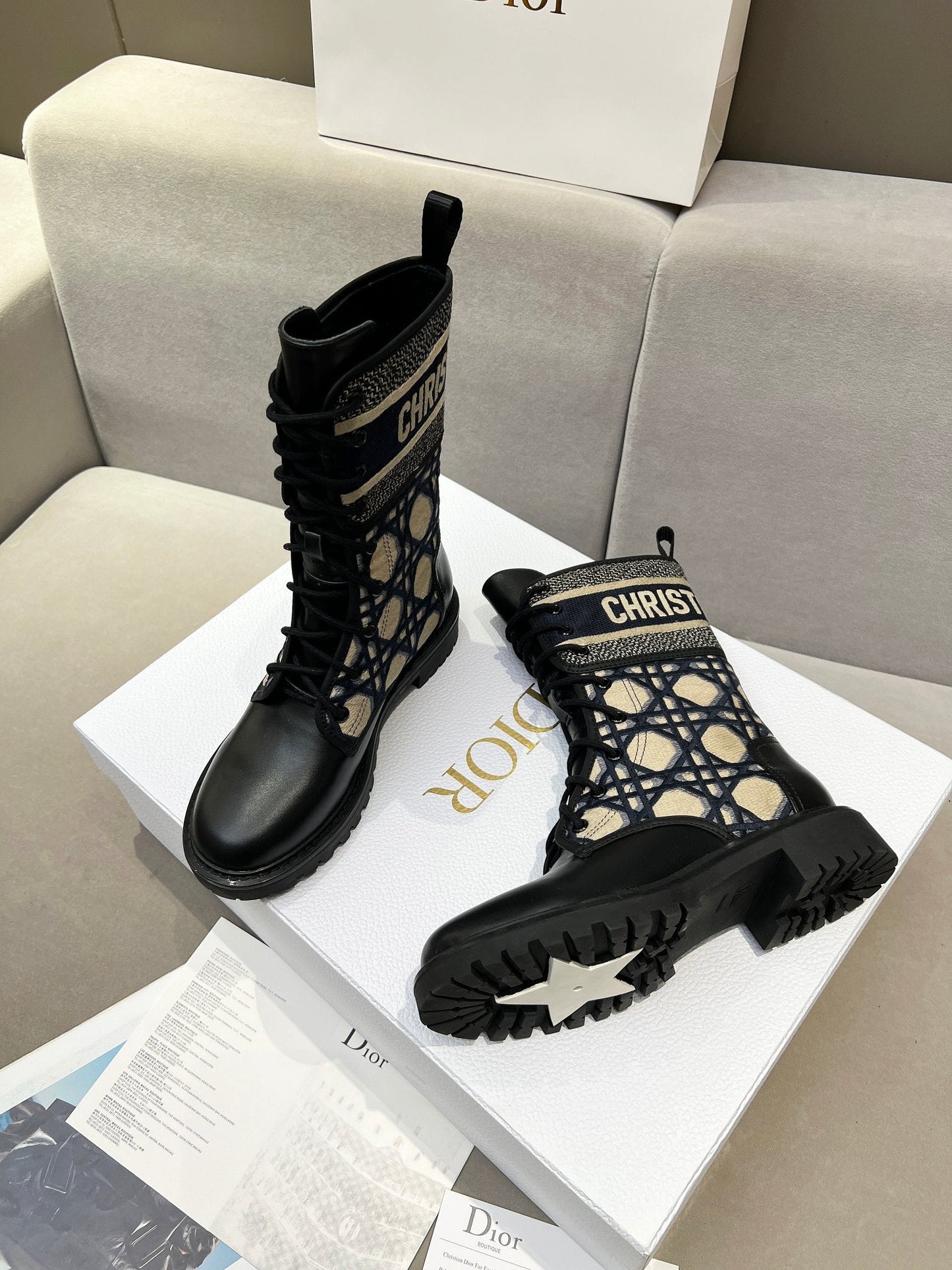 CD D-Major Ankle Boot In Charcoal Blue Mix Black Denim Fabric And Lambskin 107723