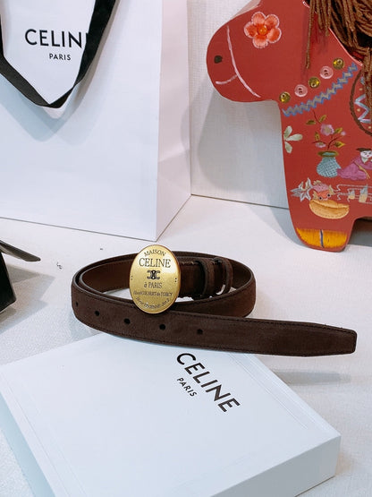 CELINE 26S BELT 25 MM IN DARK BROWN SUEDE 653080