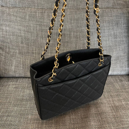 Chanel 2026 Vintage Shopping Tote Bag 28cm Black Embossed Calfskin