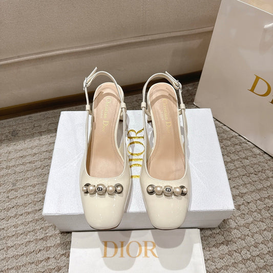 CD 25 slingback white pearls patent leather 396120