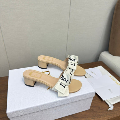 CD 26s J'Adior Chunky Heel 4.5cm Beige Canvas Lambskin 922451