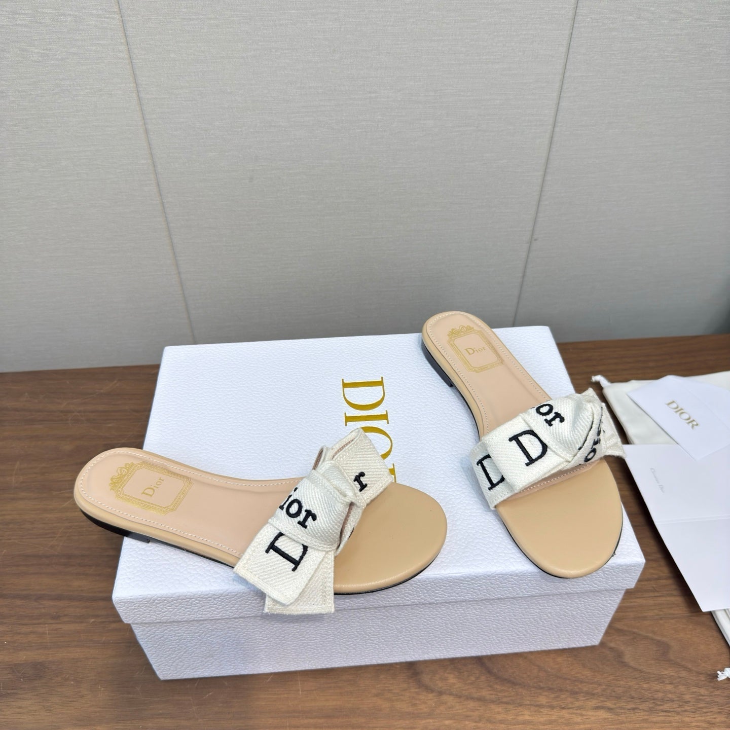 CD 26s J'Adior Slides Beige Canvas Lambskin 922455