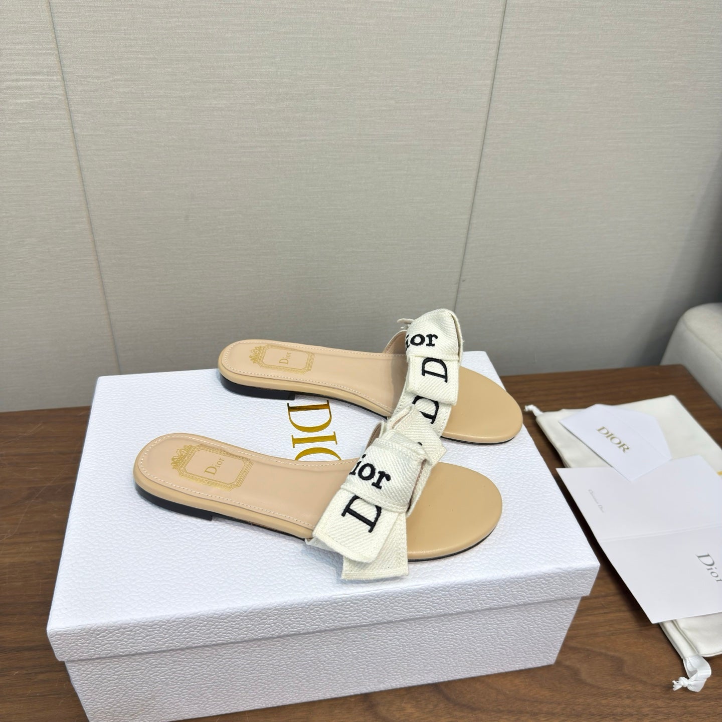 CD 26s J'Adior Slides Beige Canvas Lambskin 922455