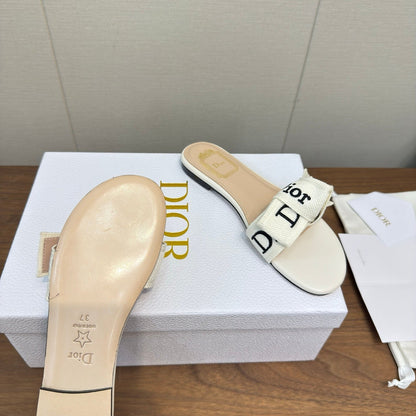 CD 26s J'Adior Slides White Canvas Lambskin 922457