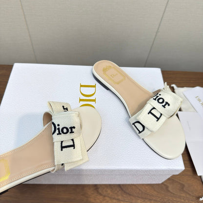 CD 26s J'Adior Slides White Canvas Lambskin 922457