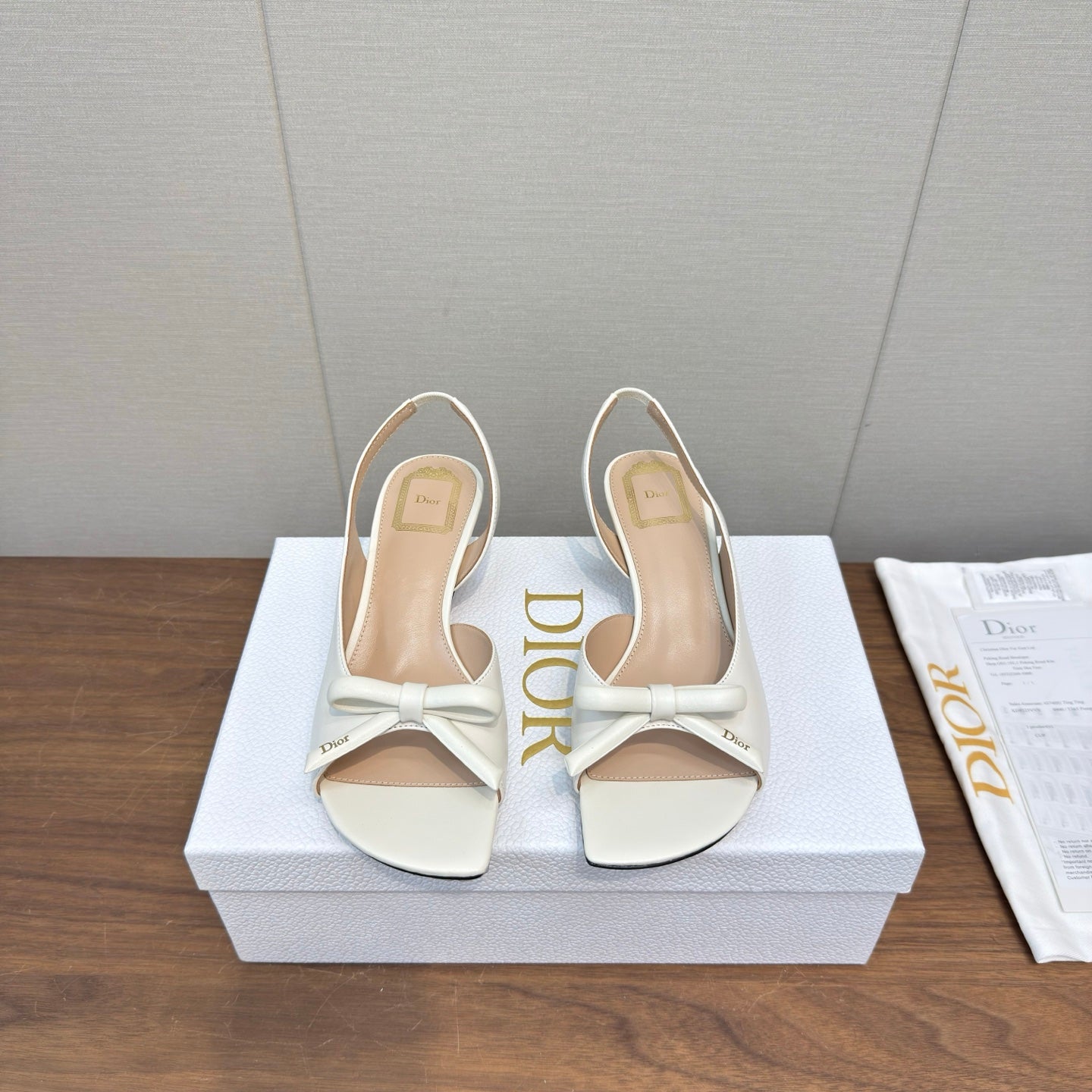 CD 26s Bow Heeled Slingback 3.5cm White Lambskin 922493