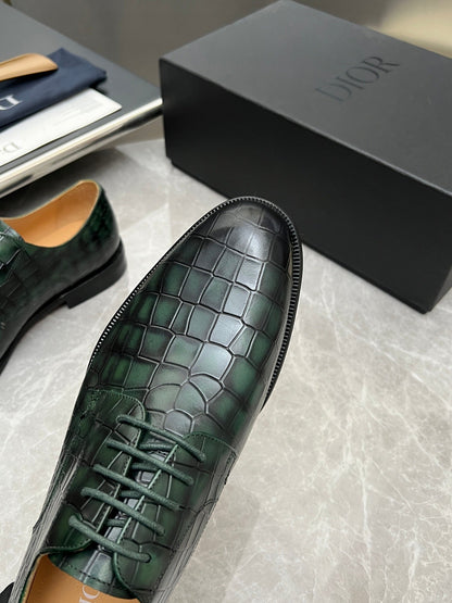 CD Timeless Derby Men’s Loafer Green Crocodile-Embossed Pattern