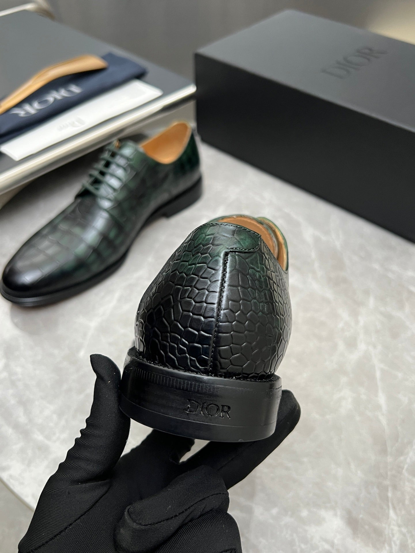 CD Timeless Derby Men’s Loafer Green Crocodile-Embossed Pattern