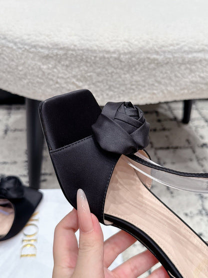 CD 26s Floral High-Heeled Sandals 9cm Black Satin 908242