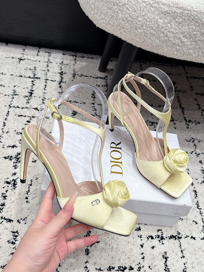 CD 26s Floral High-Heeled Sandals 9cm Light Yellow Satin 908243