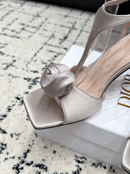 CD 26s Floral High-Heeled Sandals 9cm Grey Satin 908244