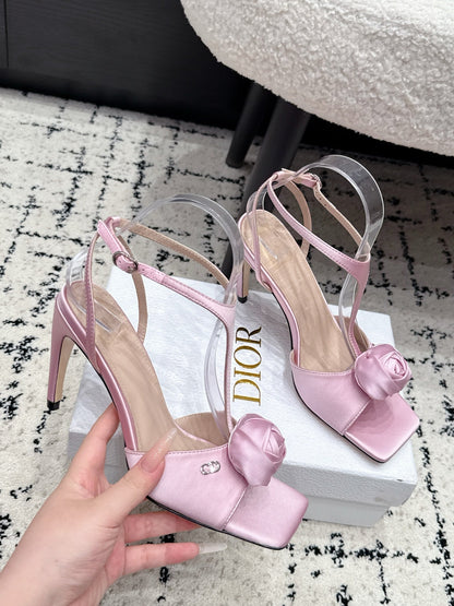 CD 26s Floral High-Heeled Sandals 9cm Light Pink Satin 908245