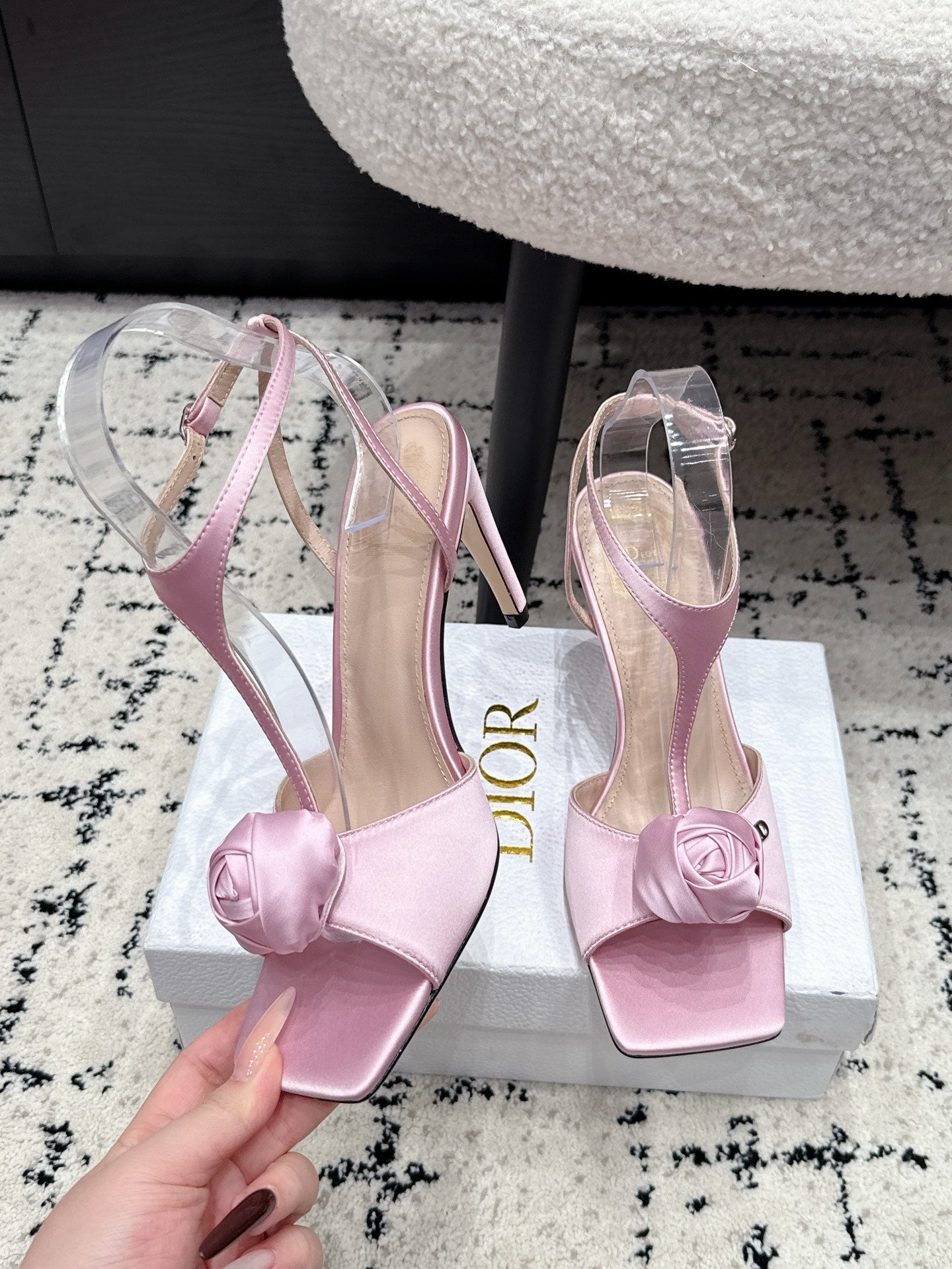 CD 26s Floral High-Heeled Sandals 9cm Light Pink Satin 908245