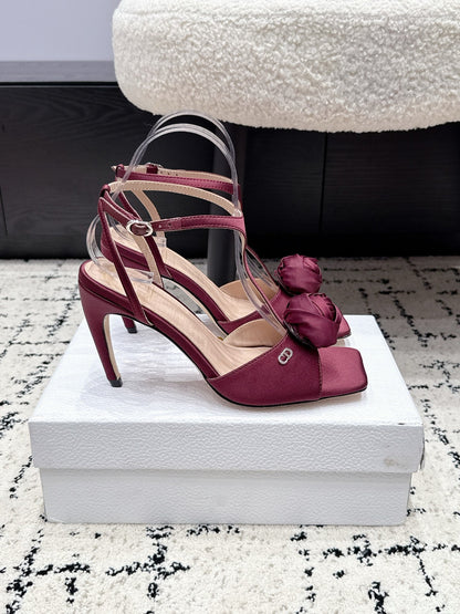 CD 26s Floral High-Heeled Sandals 9cm Burgundy Satin 908246