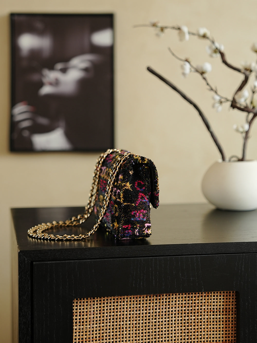 CC 2025 Flap Bag Black Mix Colors Sequin 308603