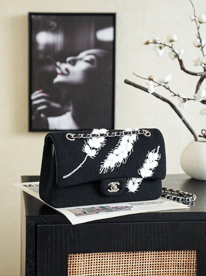 Chanel 2026 Wheat Embroidery Bag 25.5cm Black Velvet Leather