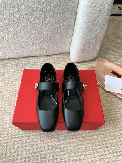 Valentino Locker Mary-Jane Ballerina In Black Calfskin